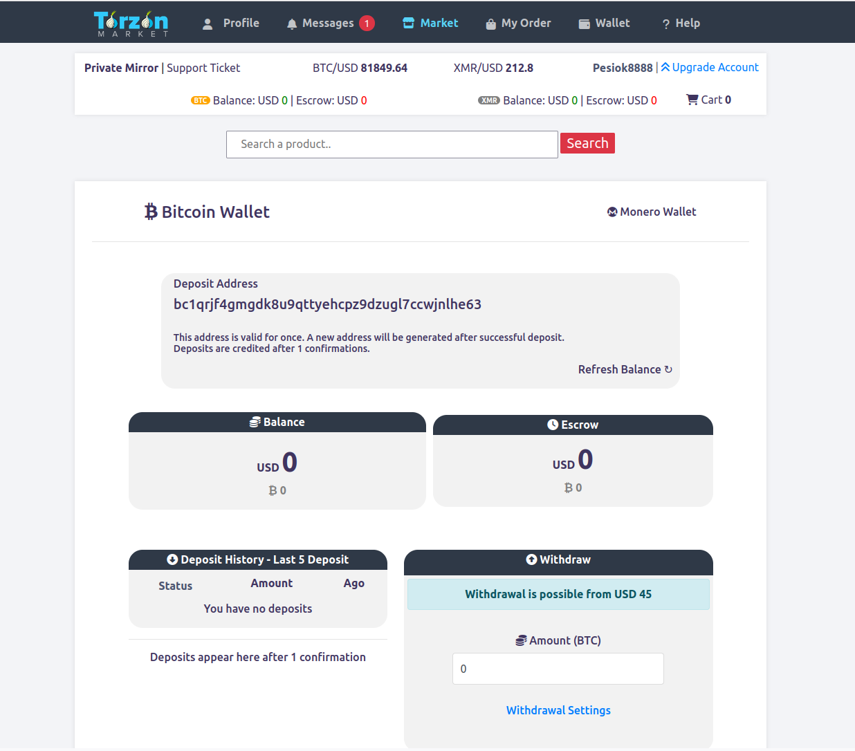 Torzon Market Wallet